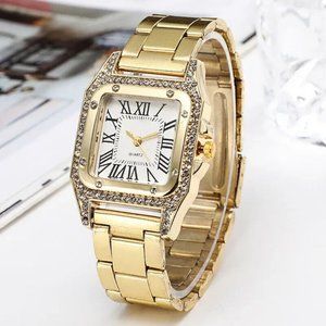 Women's Gold Tone Rhinestone Analog Dress Watch